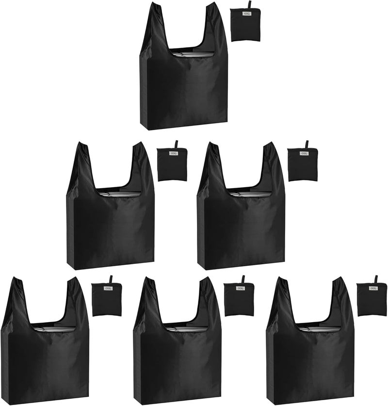 CiCiGo Large Reusable Bags Shopping Washable Foldable 6 Pack Grocery Bags Heavy Duty Lightweight Folding Gift Tote Bags Durable Polyester Black - Image 1
